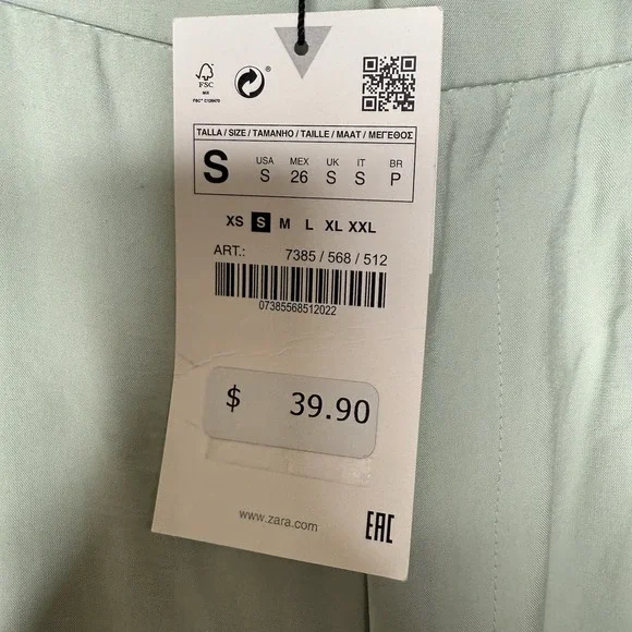 Zara Wide Leg Trousers Women's Small Lime Green High Waisted Modal Full Length - Picture 6 of 10